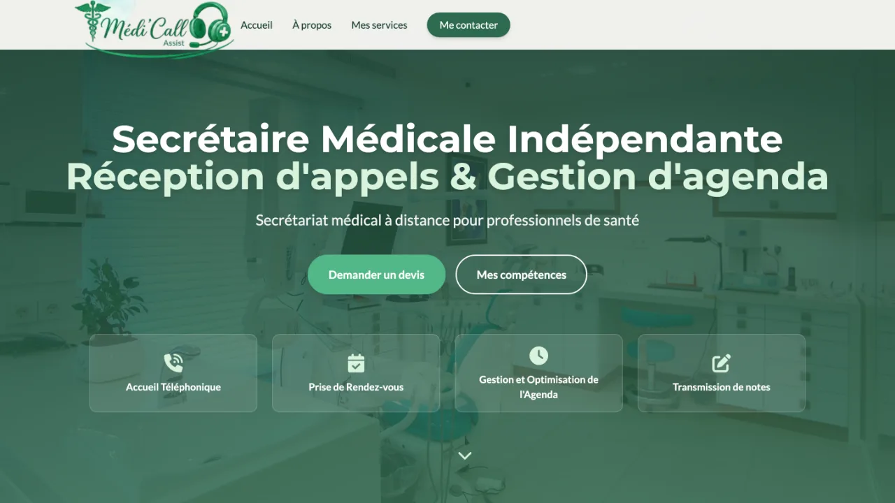 Page d'accueil du site Médi'Call Assist — secrétaire médicale indépendante